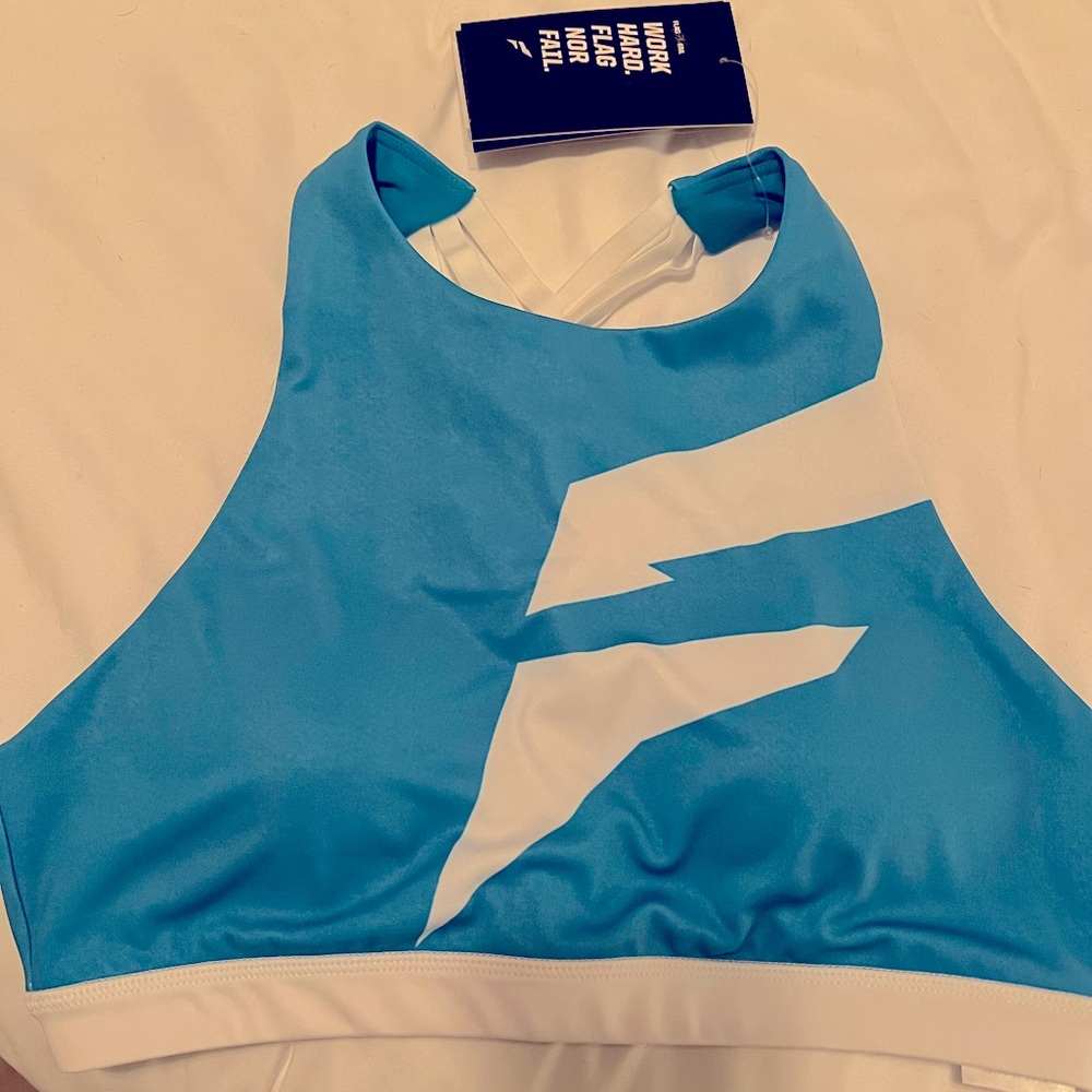 (M) Flag Nor Fail VIVID SPORTS BRA - AQUA AND WHITE